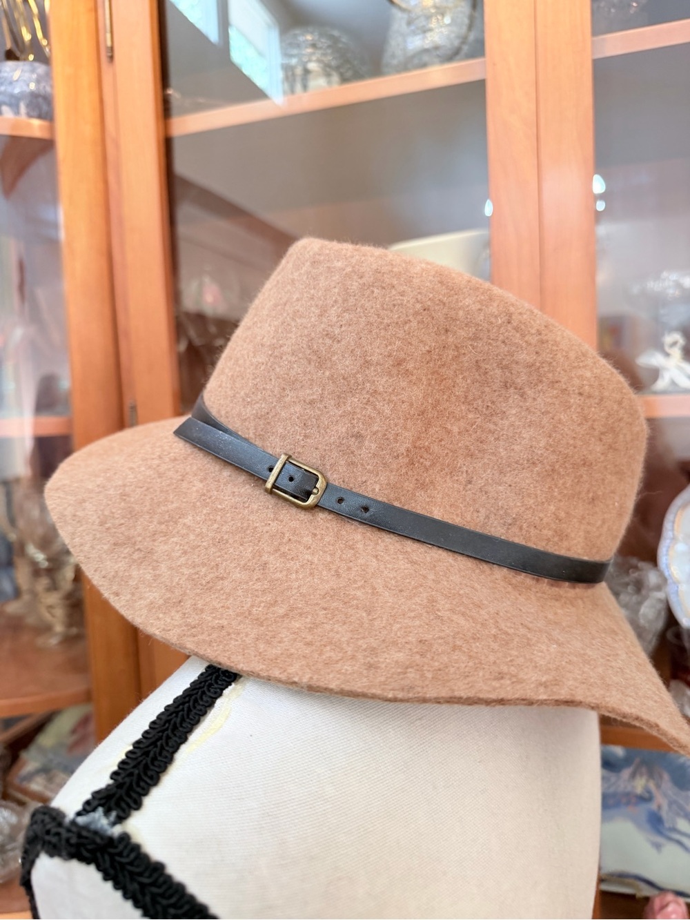 Target tan wool hat with dark brown buckle cord